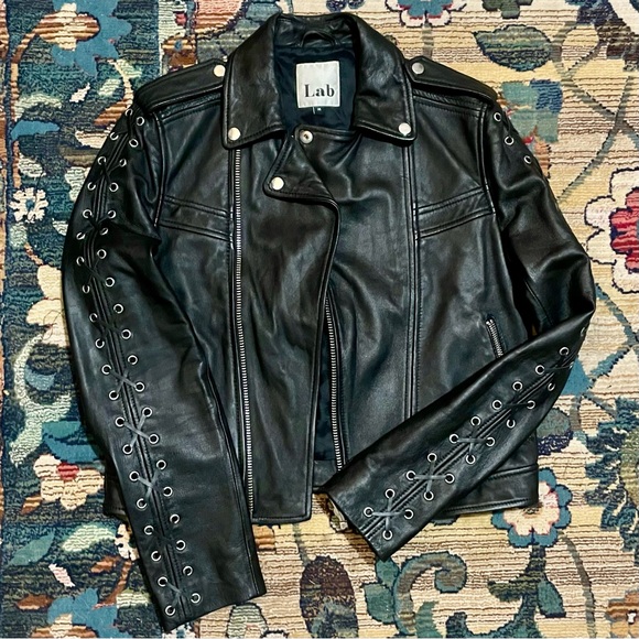 Jackets & Blazers - SOLD!! Lab London 100% Genuine Leather Biker Jacket Grommet Eyelet Lace Up